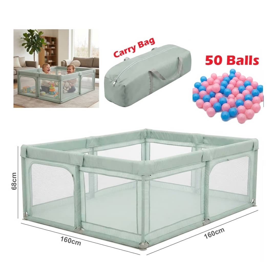 Large Baby Playpen with 50 Balls & Carry Bag – 160×160 cm Indoor & Outdoor Play Yard