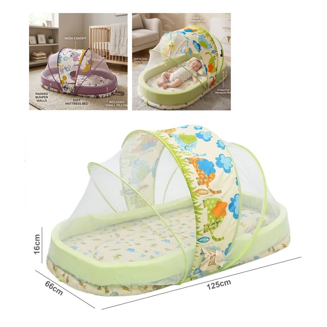 Foldable Travel Baby Nest Lounger with Mosquito Net – Portable Baby Bed 125×66 cm