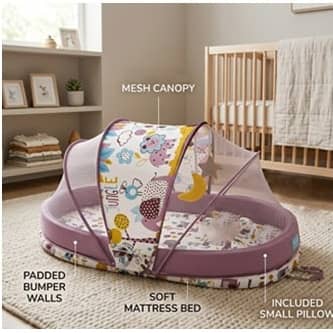Foldable Travel Baby Nest Lounger with Mosquito Net – Portable Baby Bed 125×66 cm