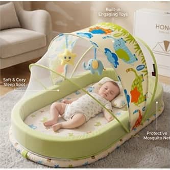 Foldable Travel Baby Nest Lounger with Mosquito Net – Portable Baby Bed 125×66 cm