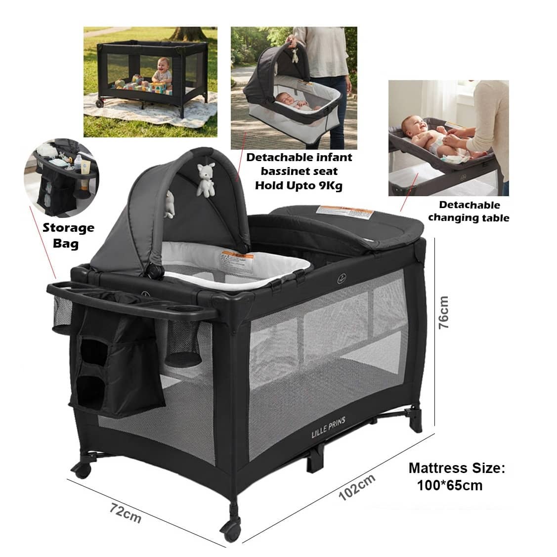 4-in-1 Baby Travel Cot with Detachable Bassinet & Changing Table – Portable Playpen
