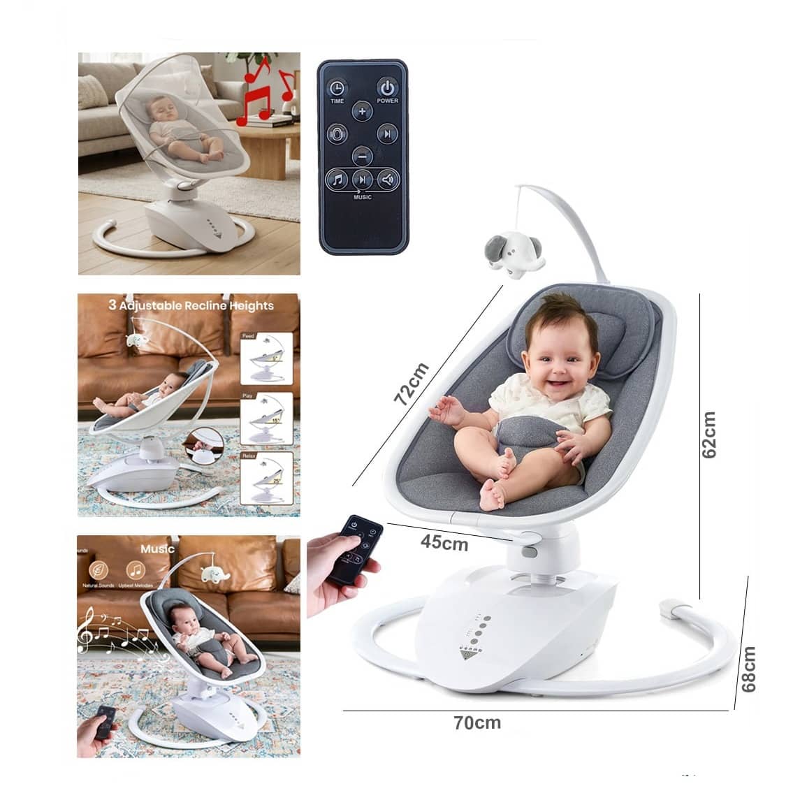 Electric Baby Swing Bouncer & Rocker with Music, Vibration & Remote Control – 0–6 Months