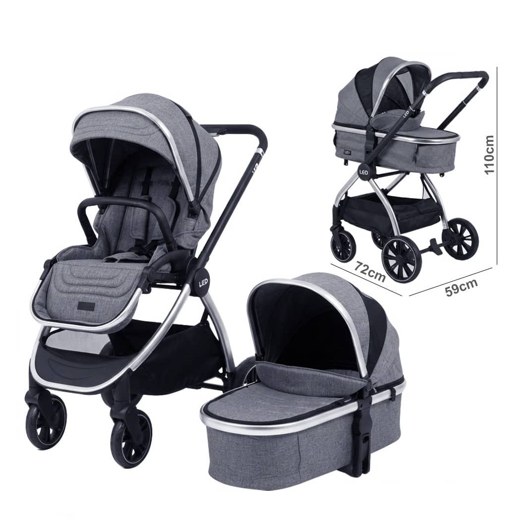 2-in-1 Baby Stroller with Bassinet Mode, Large Canopy & Storage Basket – Grey – 0–36 Months