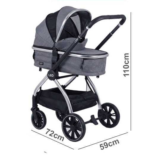 2-in-1 Baby Stroller with Bassinet Mode, Large Canopy & Storage Basket – Grey – 0–36 Months