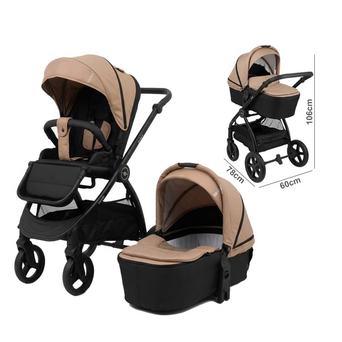 2-in-1 Baby Stroller with Bassinet Mode, Large Canopy & Storage Basket – Beige – 0–4 Years