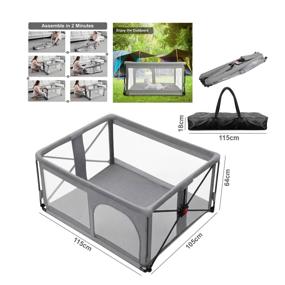 Foldable Baby Playpen with Breathable Mesh & Carry Bag – Indoor & Outdoor Play Yard