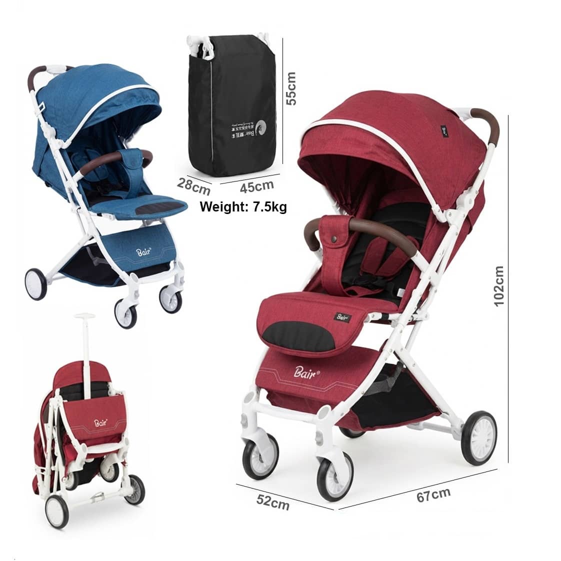 Baby Travel Stroller with Compact Fold, Large Canopy & Storage Basket – 0–36 Months