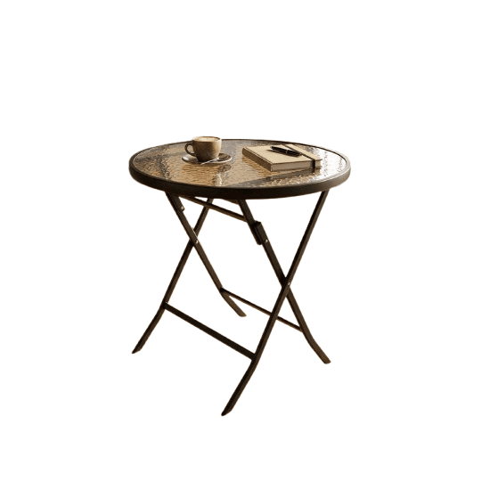 Foldable Round Table with Tempered Glass Top – 70 × 70 cm