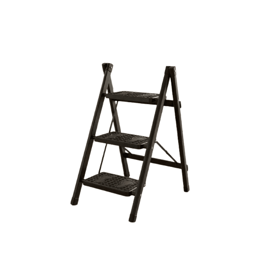 Household Folding 3-Step Stool Ladder – Compact Metal Step Ladder