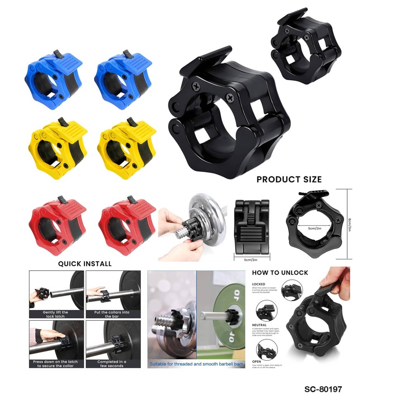 Barbell & Dumbbell Locking Clips – 1 Pair Quick-Lock Collars