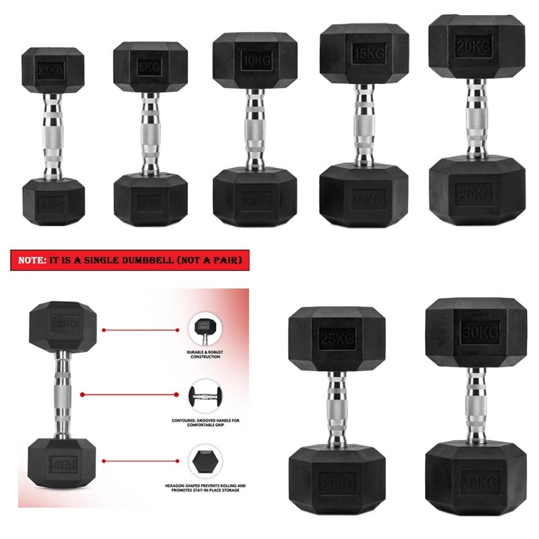 Cast Iron Hex Dumbbell – Rubber-Coated Single Dumbbell