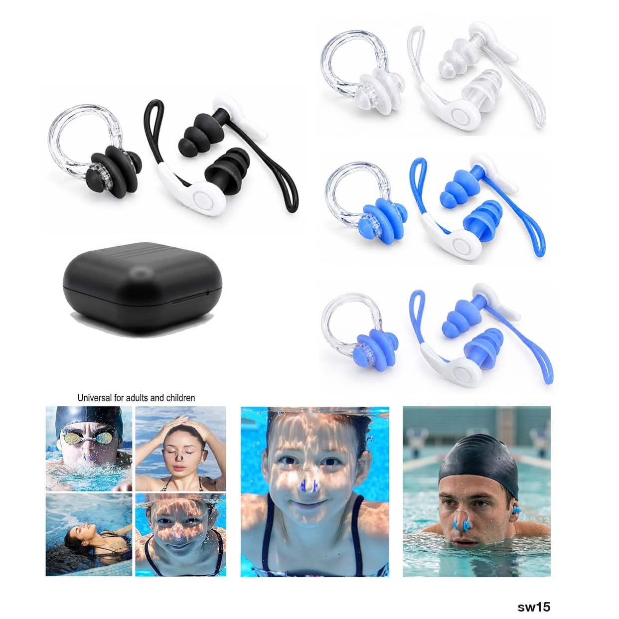 Silicone Nose Clip & Earplugs Swimming Set with Storage Case