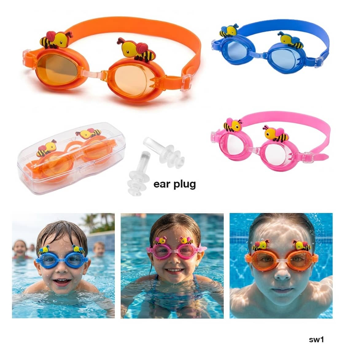 Kids Anti-Fog UV Shield Swimming Goggles with Earplugs