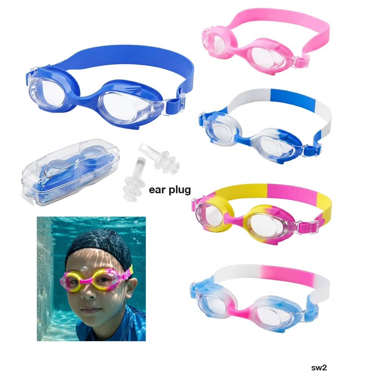 Kids Anti-Fog UV Shield Swimming Goggles with Earplugs.