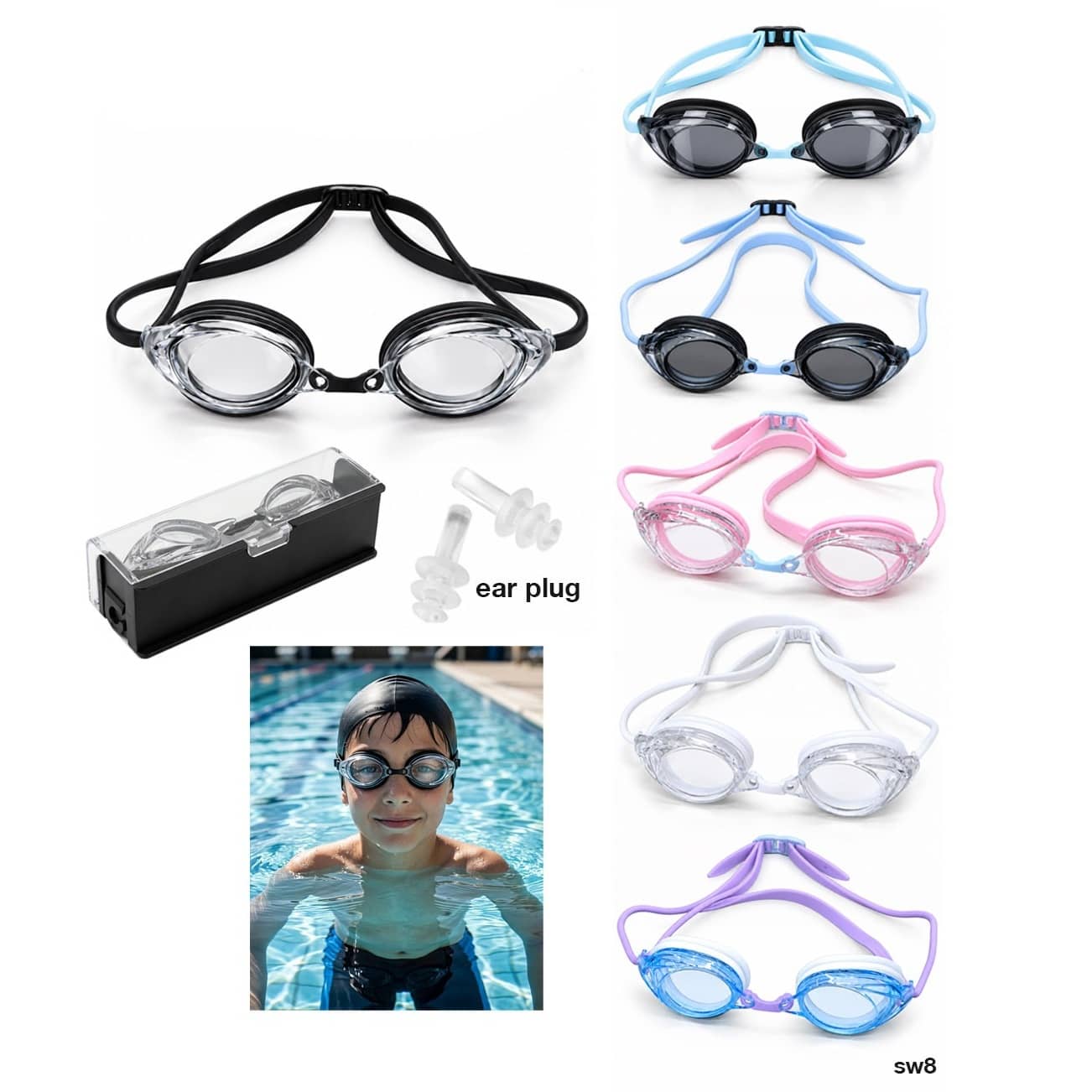 Kids & Teens Anti-Fog UV Shield Swimming Goggles with Earplugs..