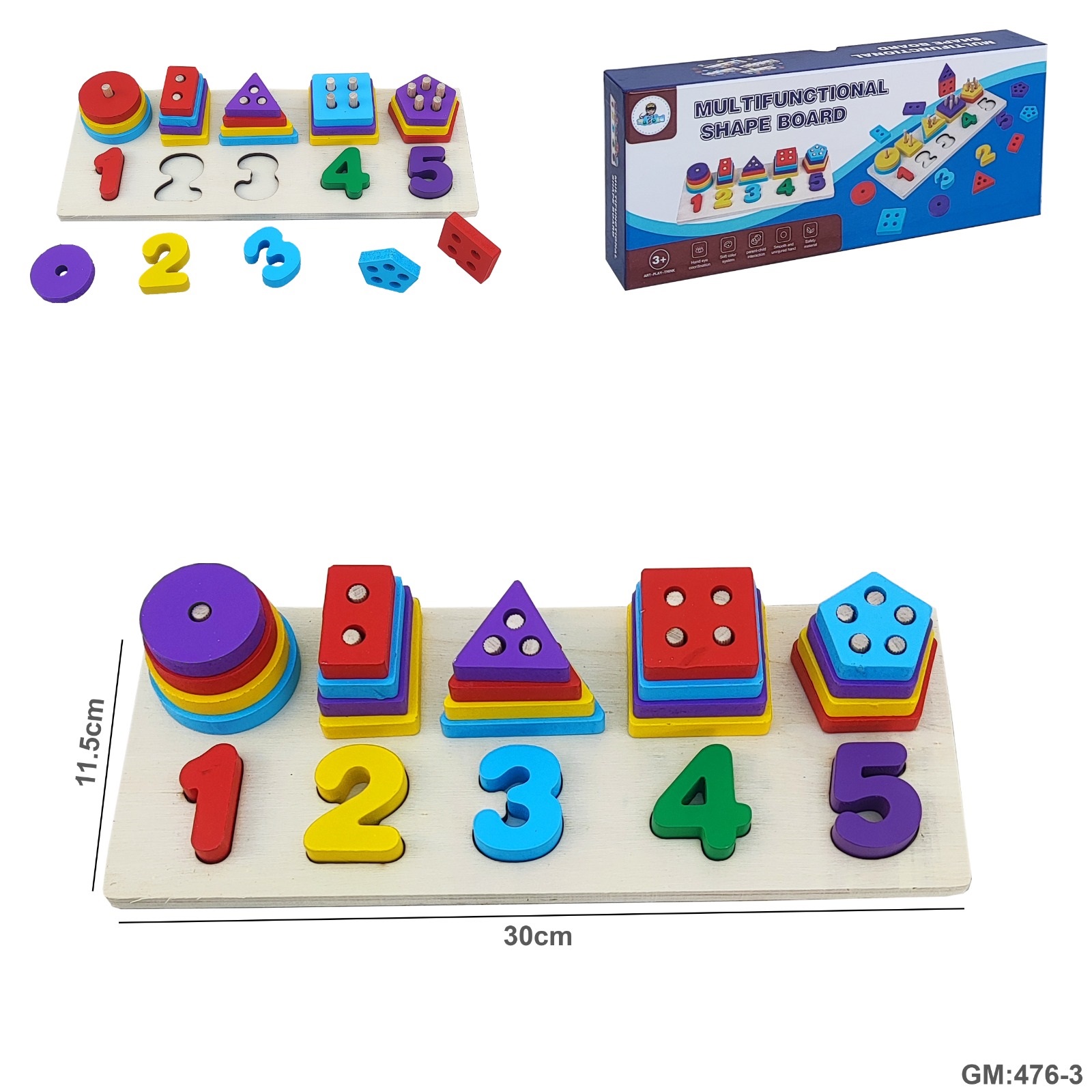 Wooden Geometric Puzzles Stacking Game, Colours and Shape Sorting  "476-3"