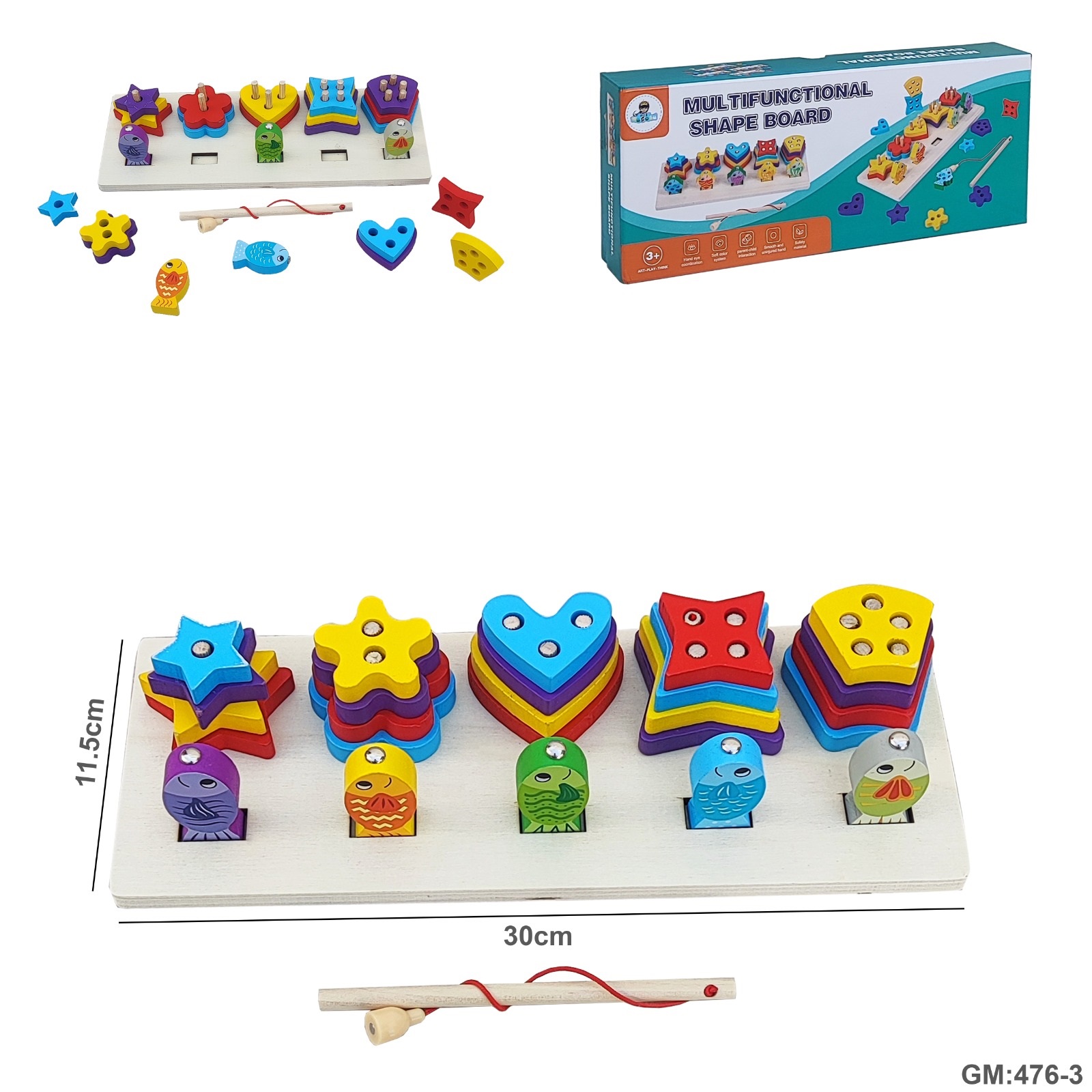 Wooden Geometric Puzzles Stacking Game, Colours and Shape Sorting  "476-3"