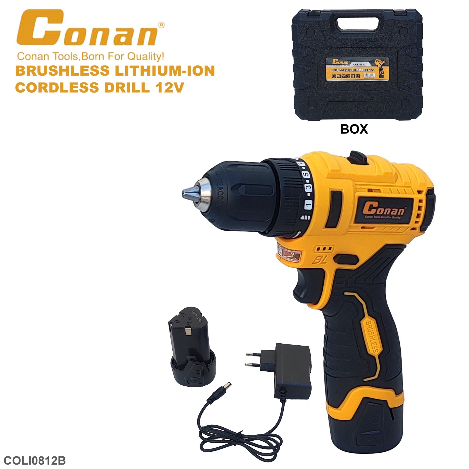 BRUSHLESS LITHIUM-ION CORDLESS DRILL 12V "coli0812b"