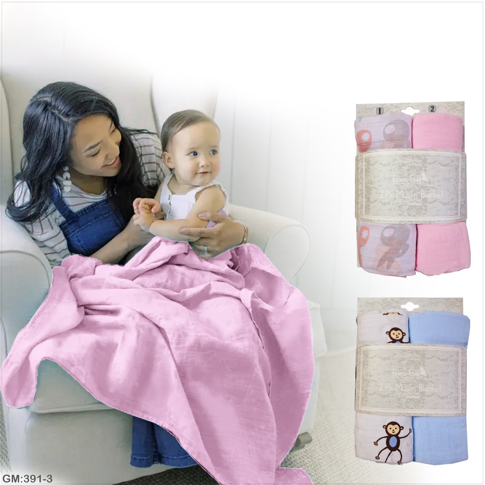 2-Piece Muslin Baby Blanket Set – Soft & Breathable Cotton Blankets (CL181-3)