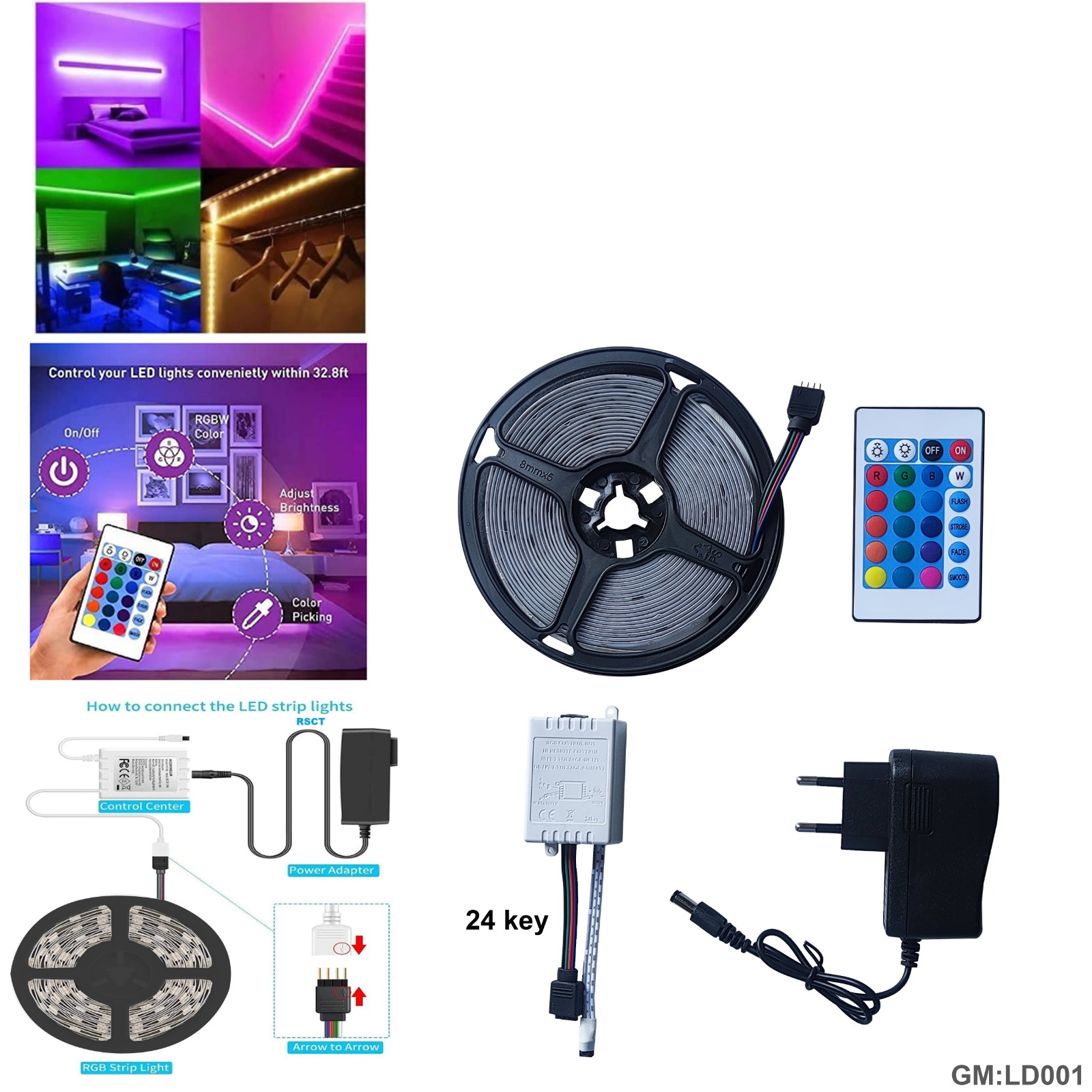 شريط ضوئي بتقنية RGB مع جهاز تحكم عن بُعد "LD001"