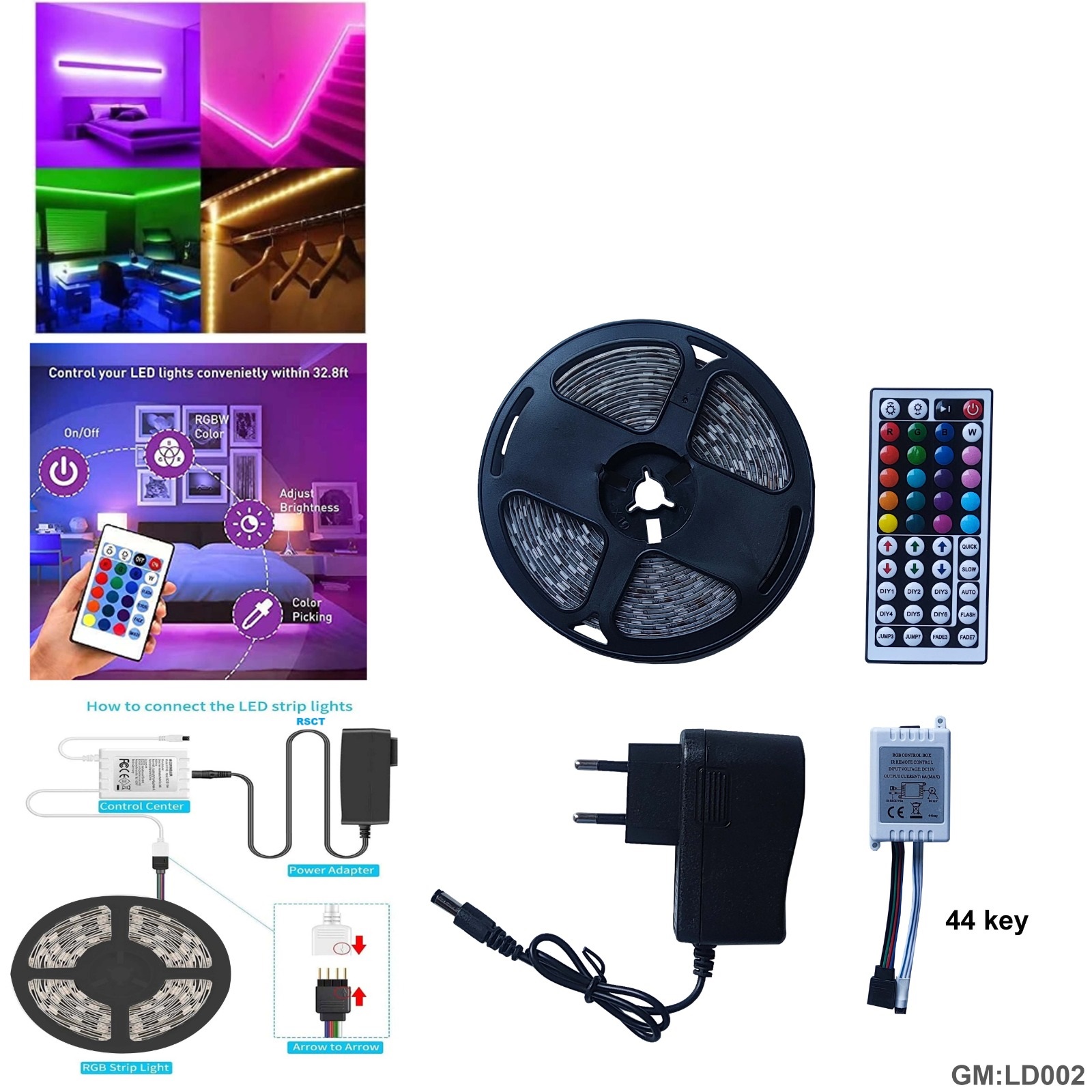 شريط إضاءة LED RGB مع جهاز تحكم عن بسيط "LD002"