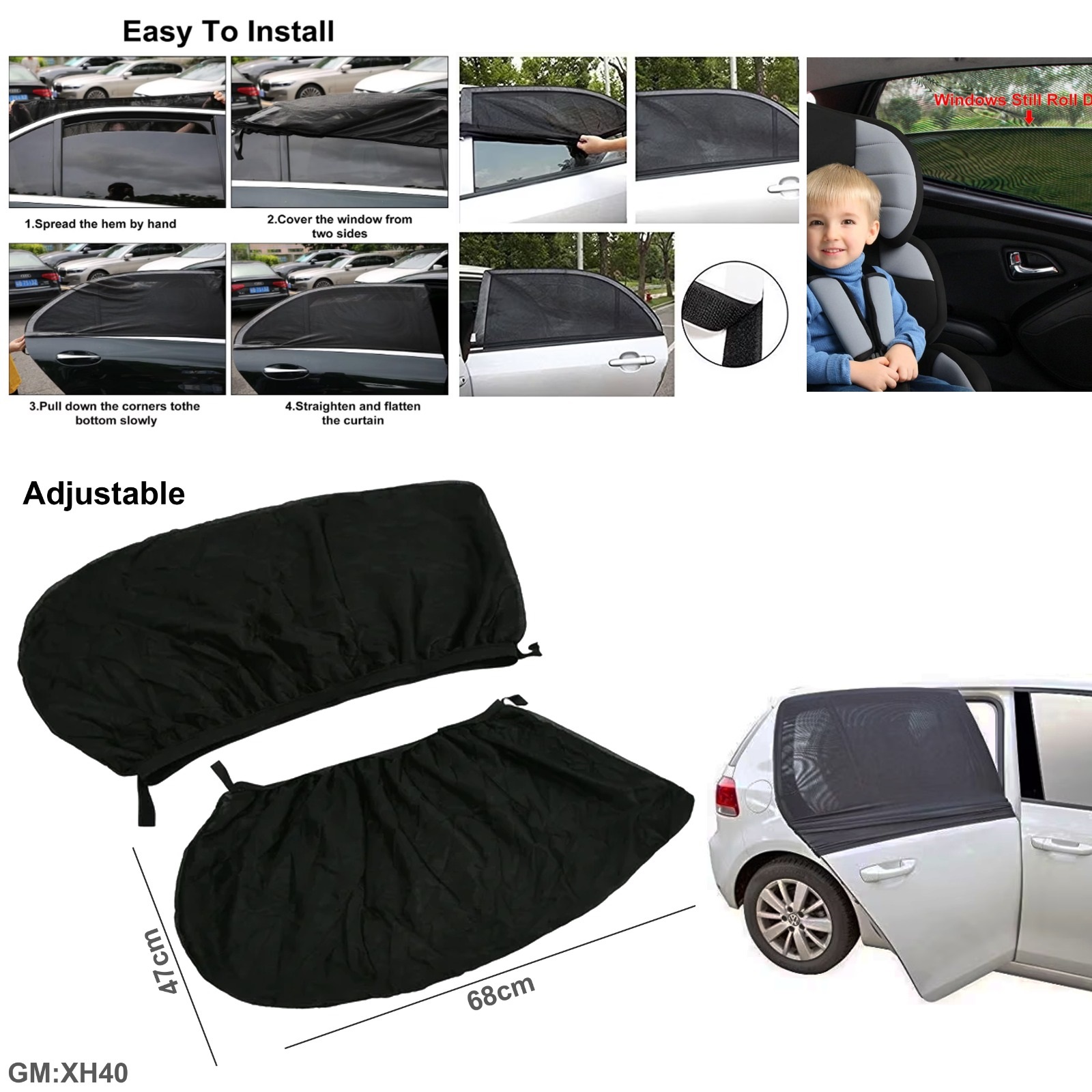 شبكة نافذة تنفسية مثبتة للشمس لباب السيارة 2 قطعة "xh40"