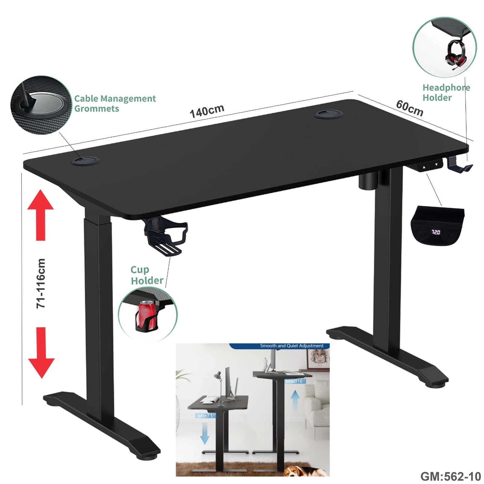 CHATTY Electric Height Adjustable Standing Computer Desk "562-10"