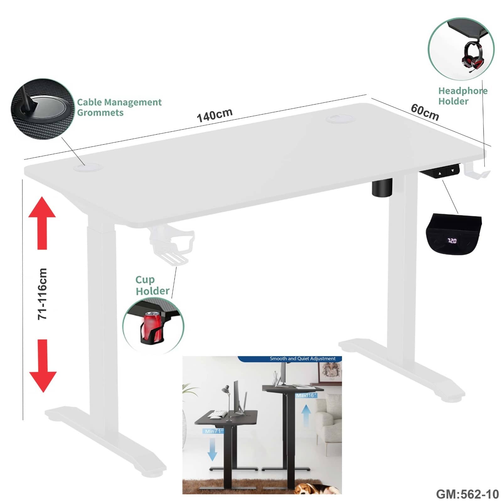 CHATTY Electric Height Adjustable Standing Computer Desk "562-10"