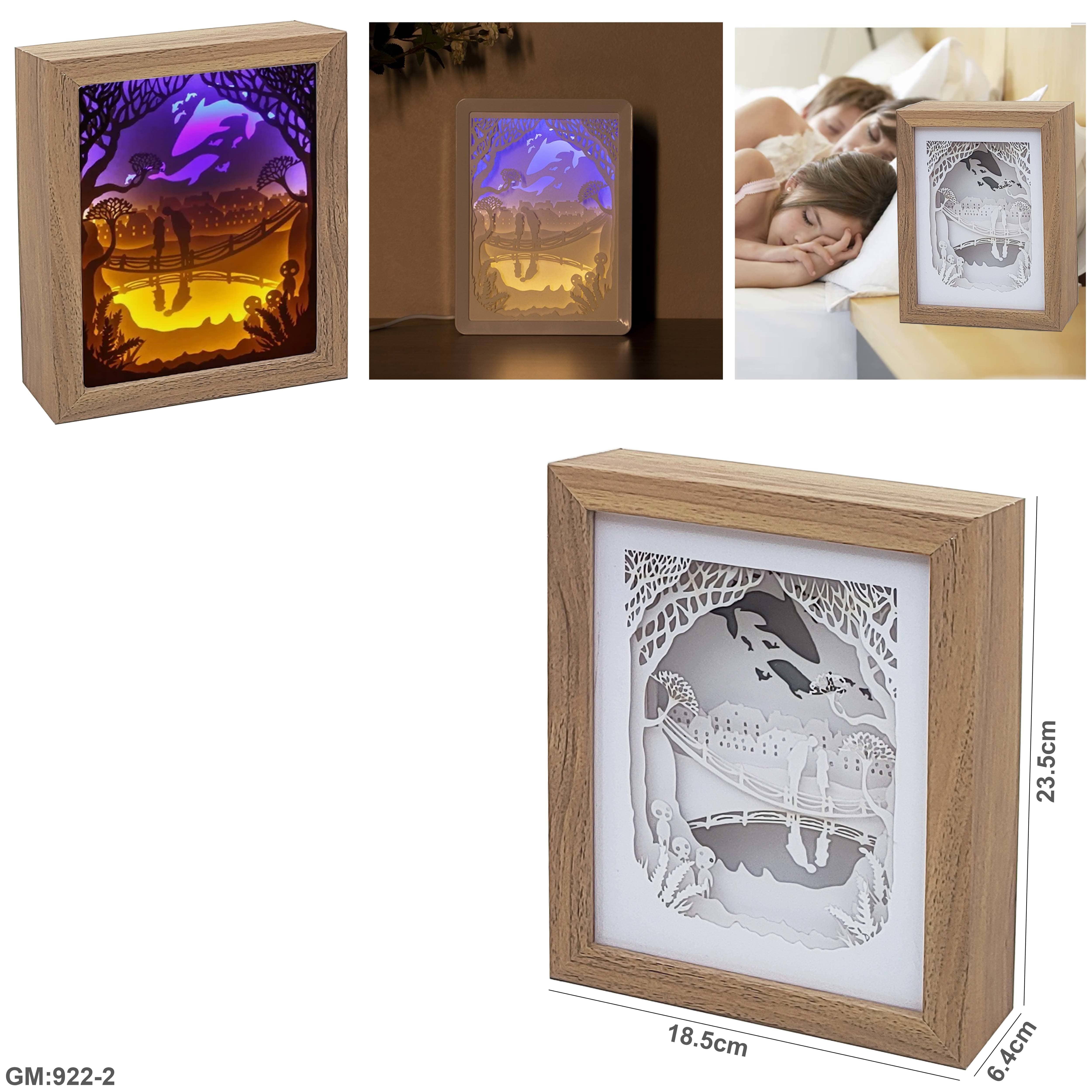 مصباح ليلي بإضاءة LED ثلاثية الأبعاد في إطار هدية صندوق ورق مع إطار "922-2"