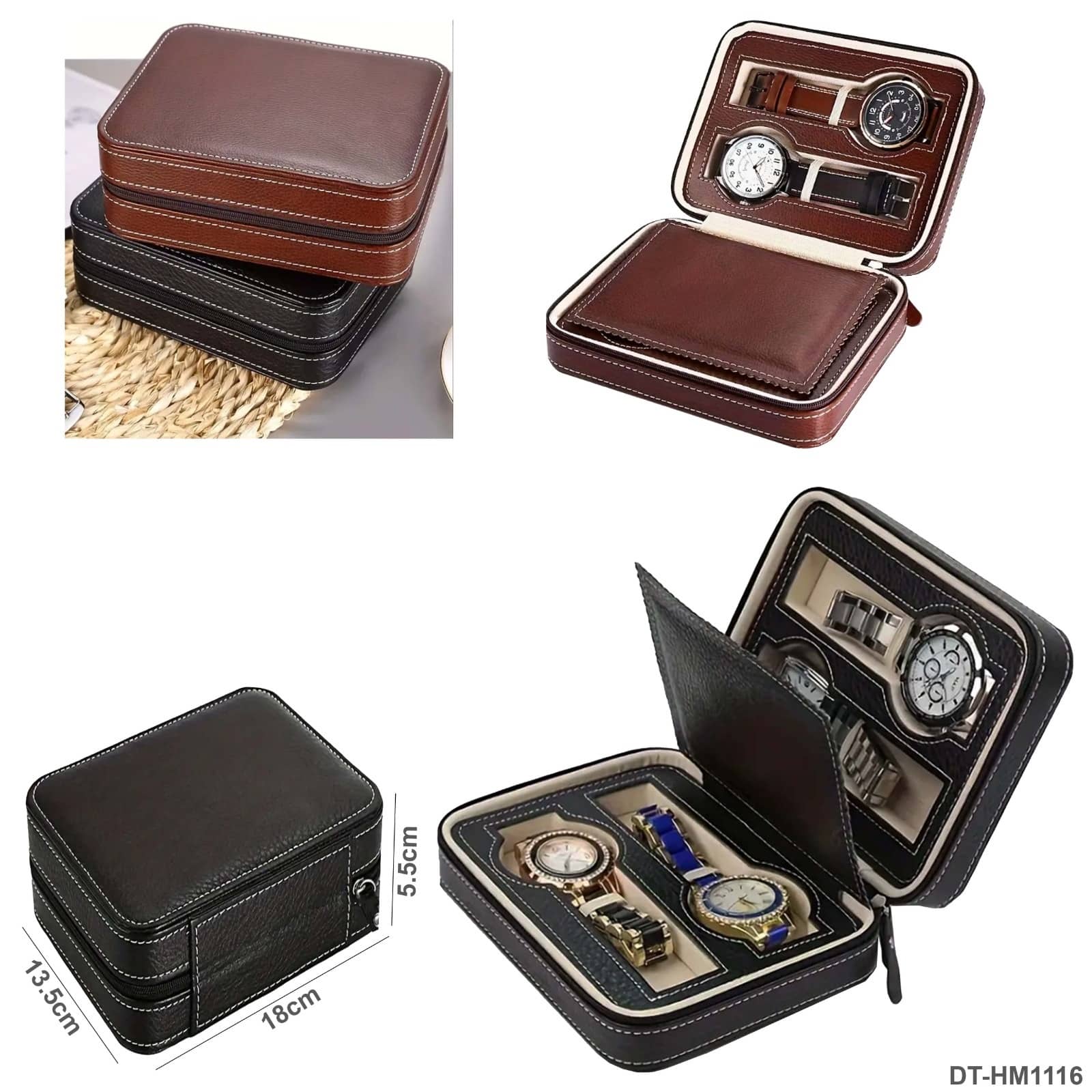 حافظة ساعات جلدية بأربع فتحات مع سحاب "DT-HM1116"
