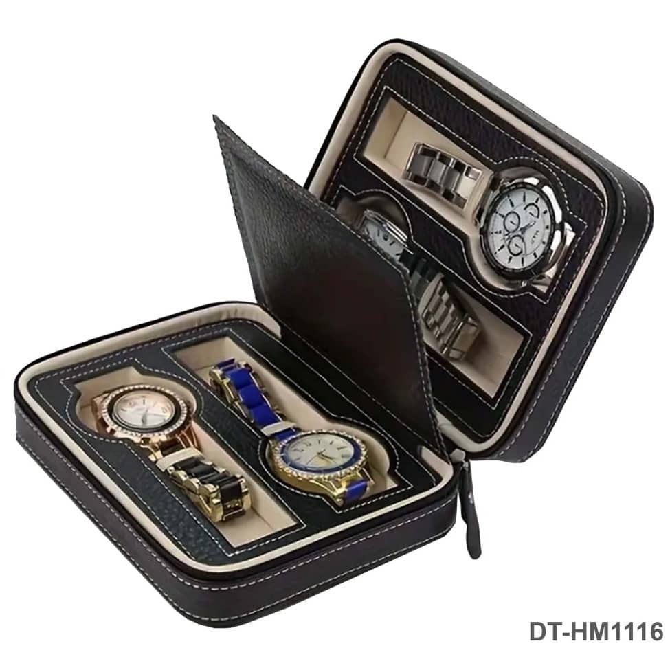 حافظة ساعات جلدية بأربع فتحات مع سحاب "DT-HM1116"