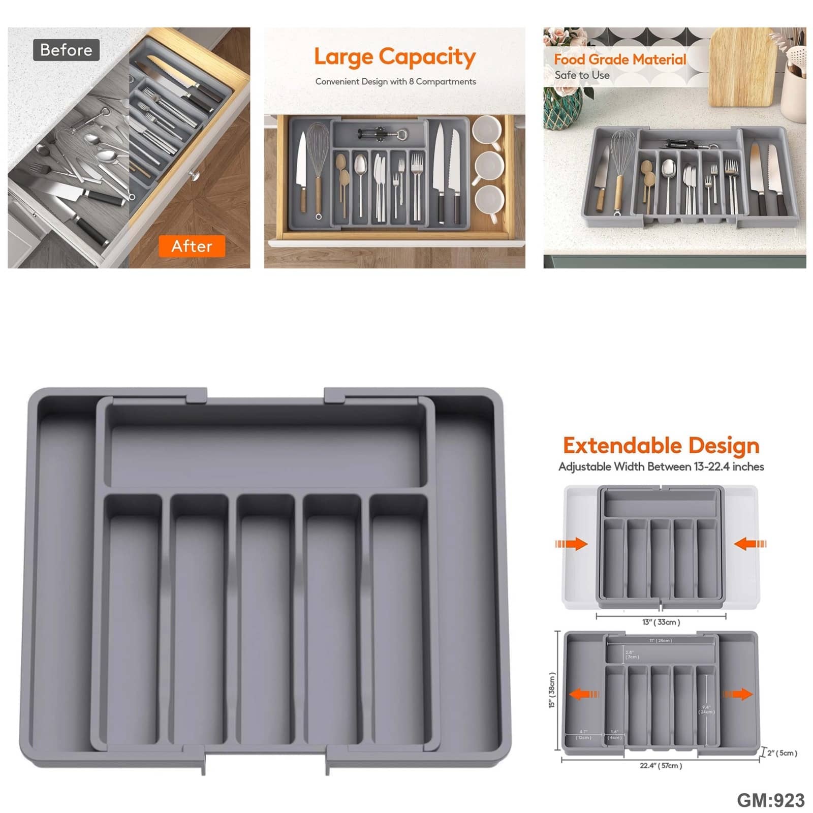 صينية تنظيم الأدوات الموسعة بـ 8 أقسام على الرف "923"