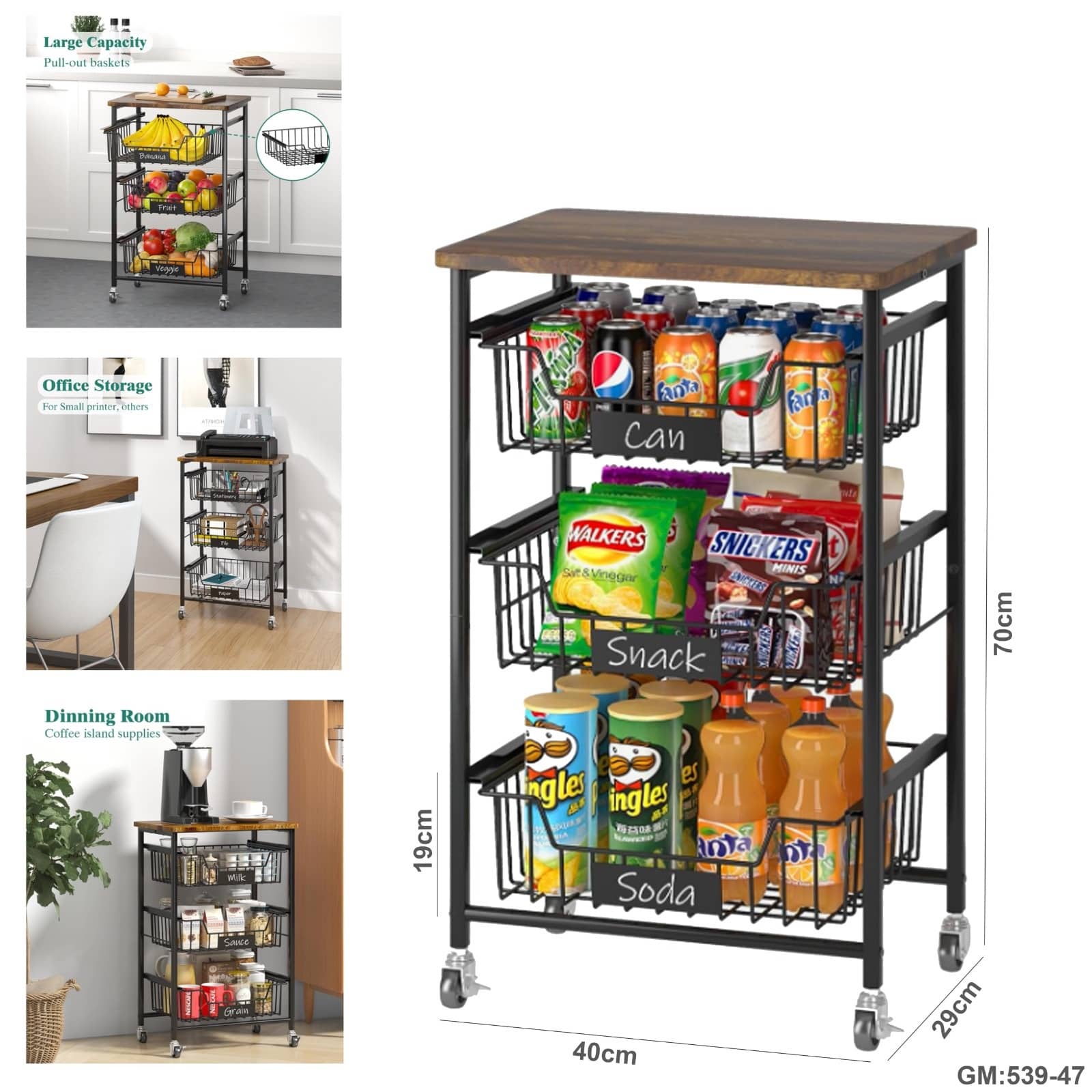 4-Tier Metal Utility Rolling Cart"539-47"