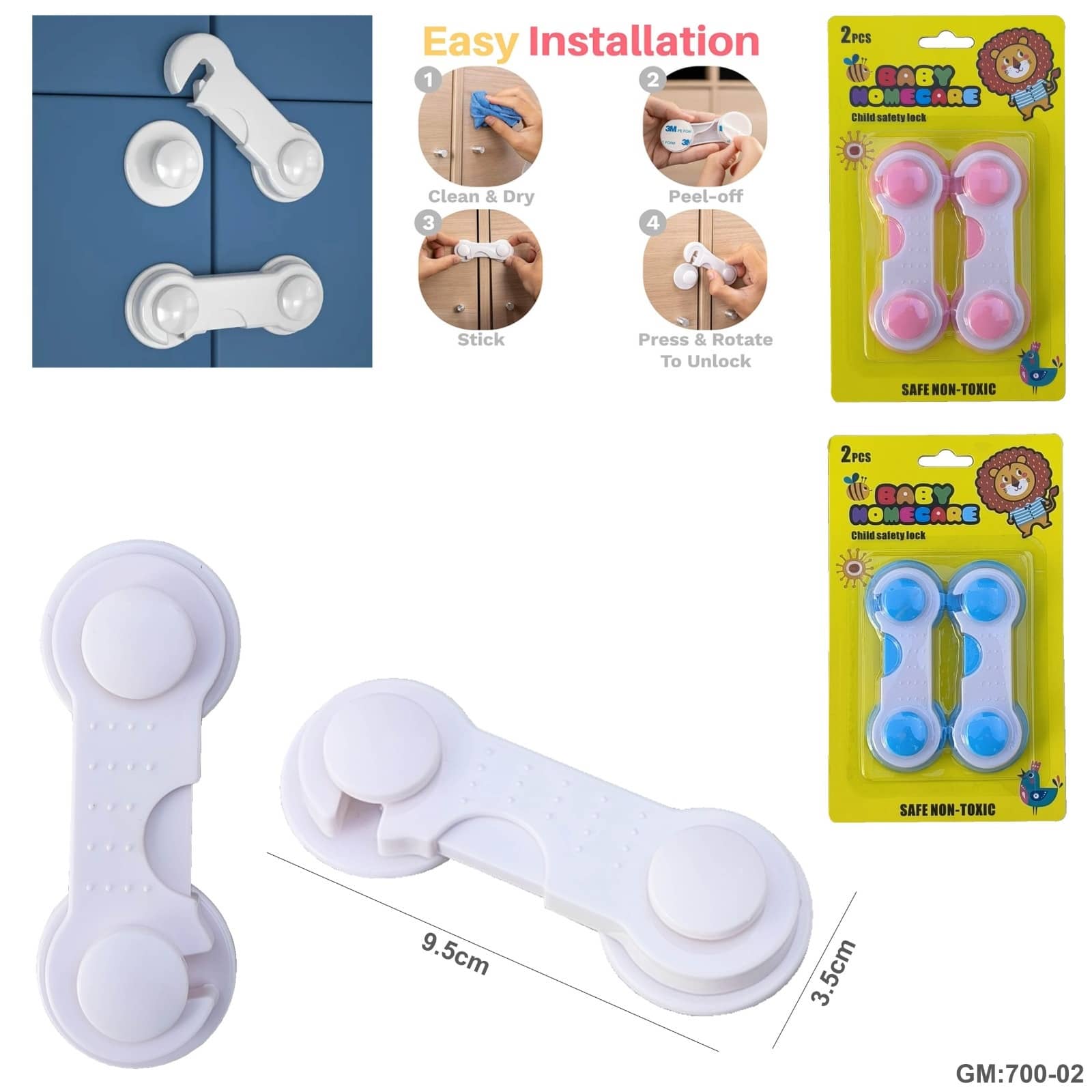 Multifunctional Baby Safety Lock Set – 2 Pieces for Cabinets, Doors & Drawers (sa163-1)