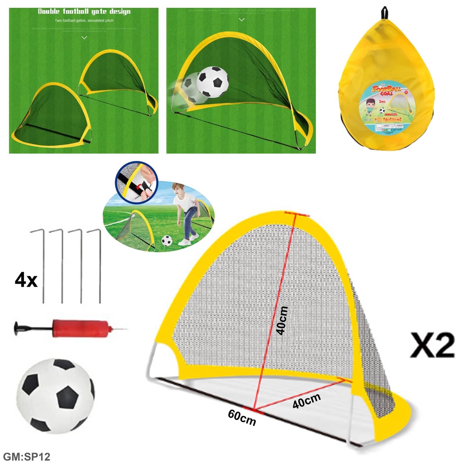 هدف كرة القدم المحمول للأطفال 2 قطعة "SP12"