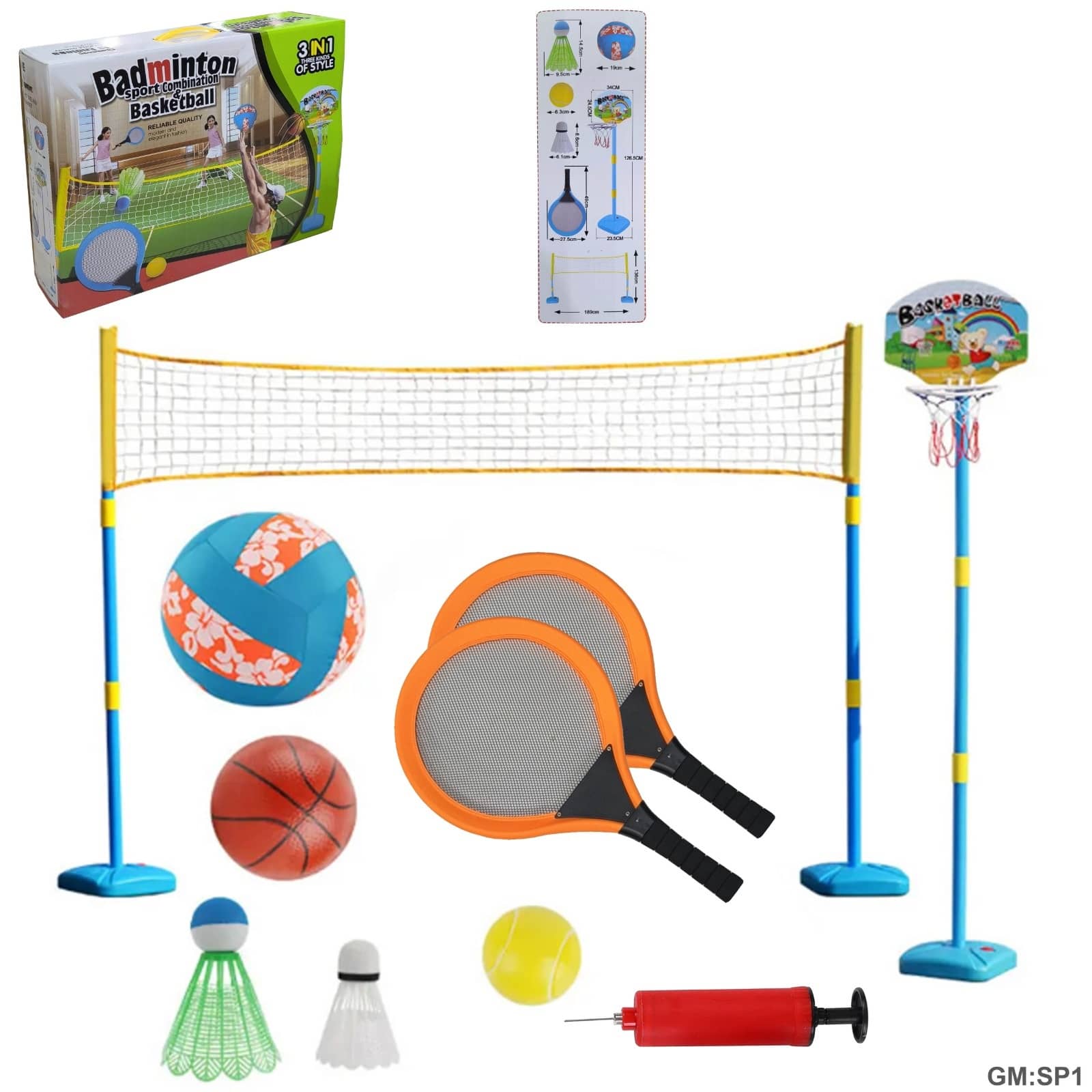 3in 1 kids Basketball & Badminton sport combination Set"SP1"