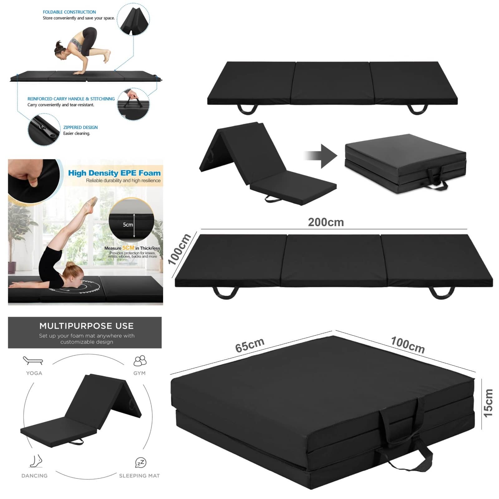 البساط الأرضي ثلاثي الطي للجمباز واليوغا، بطانية تمارين"806-4-1"