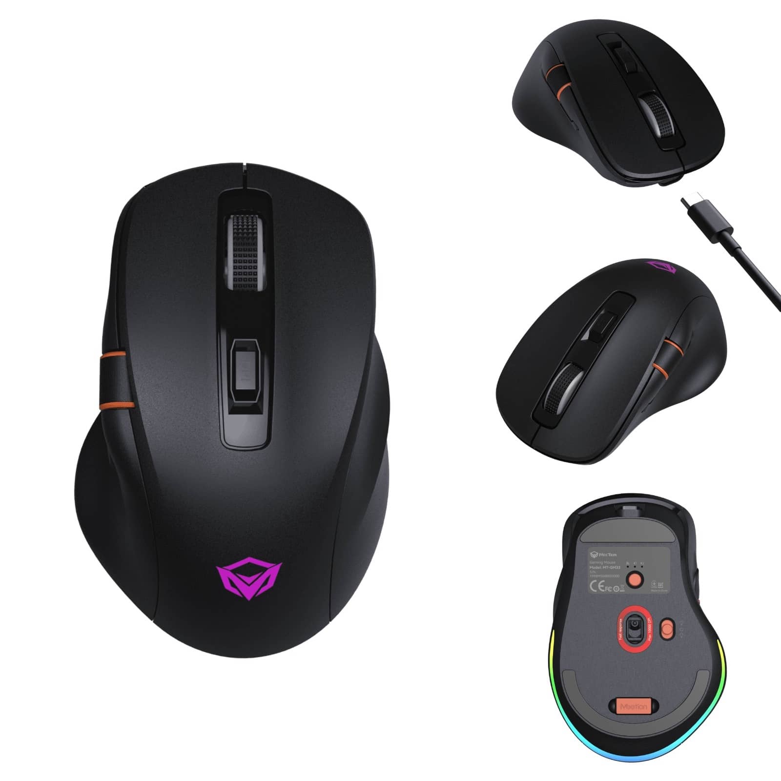 Meetion GW32 الفأرة الألعاب اللاسلكية بتقنية بلوتوث وبوضعين 2.4 جيجاهيرتز وبوضع سلكي