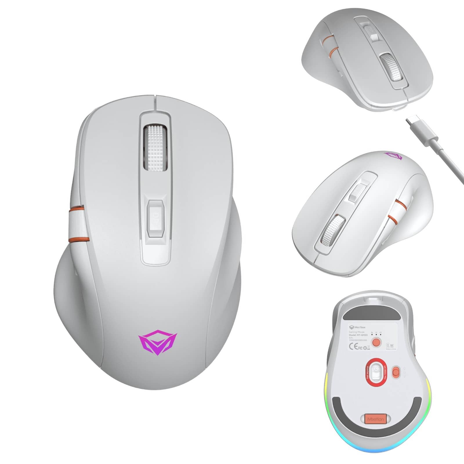 Meetion GW32 الفأرة الألعاب اللاسلكية بتقنية بلوتوث وبوضعين 2.4 جيجاهيرتز وبوضع سلكي