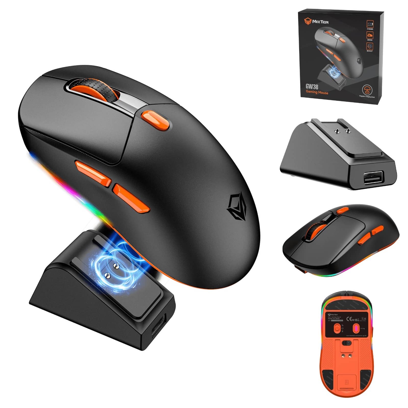 فأرة لاسلكية ثلاثية الوضع مع محطة شحن مغناطيسية "MT-GW38" من MEETION