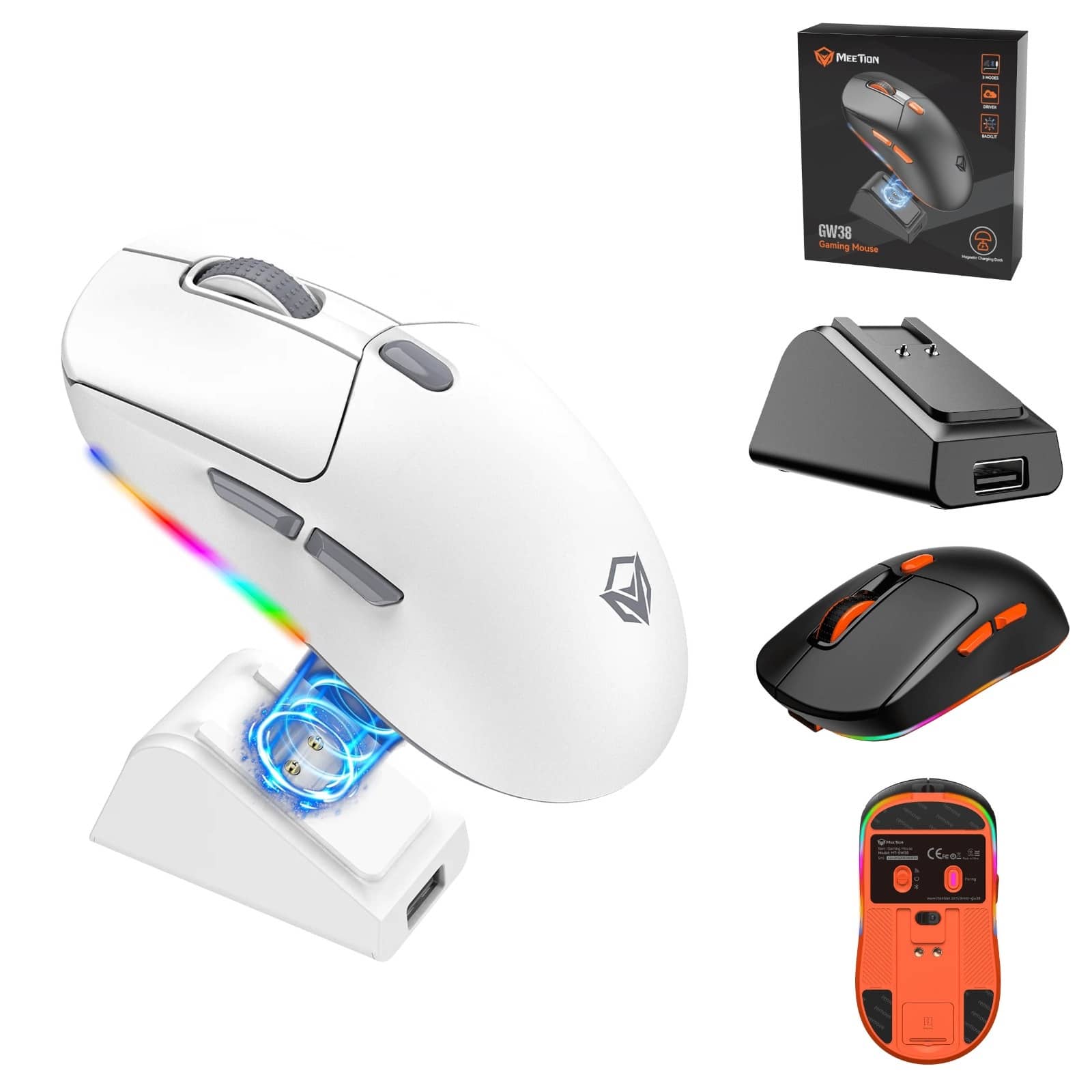 فأرة لاسلكية ثلاثية الوضع مع محطة شحن مغناطيسية "MT-GW38" من MEETION