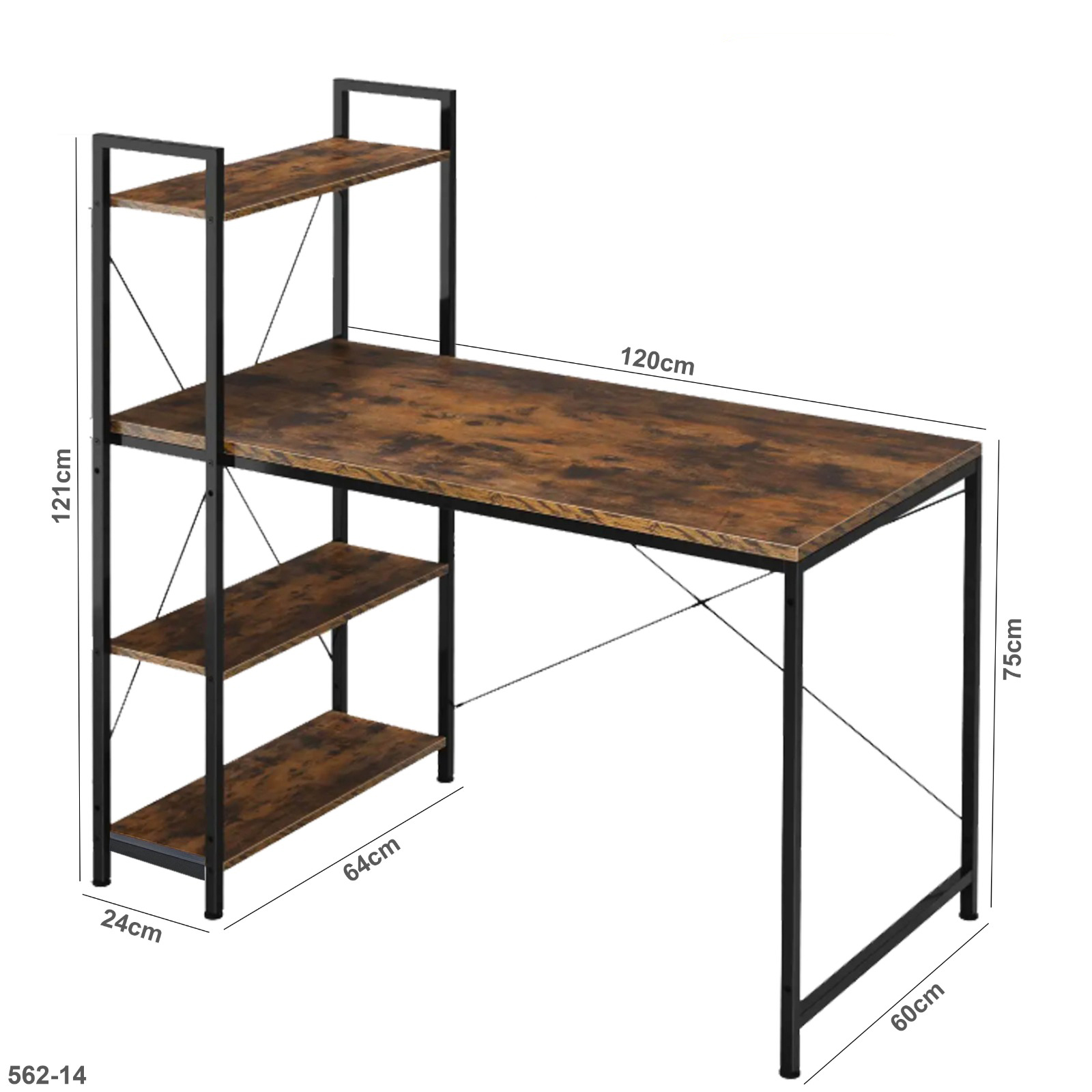 مكتب كمبيوتر خشبي مع رف كتب - طاولة دراسة حديثة ومتعددة الوظائف "562-14"