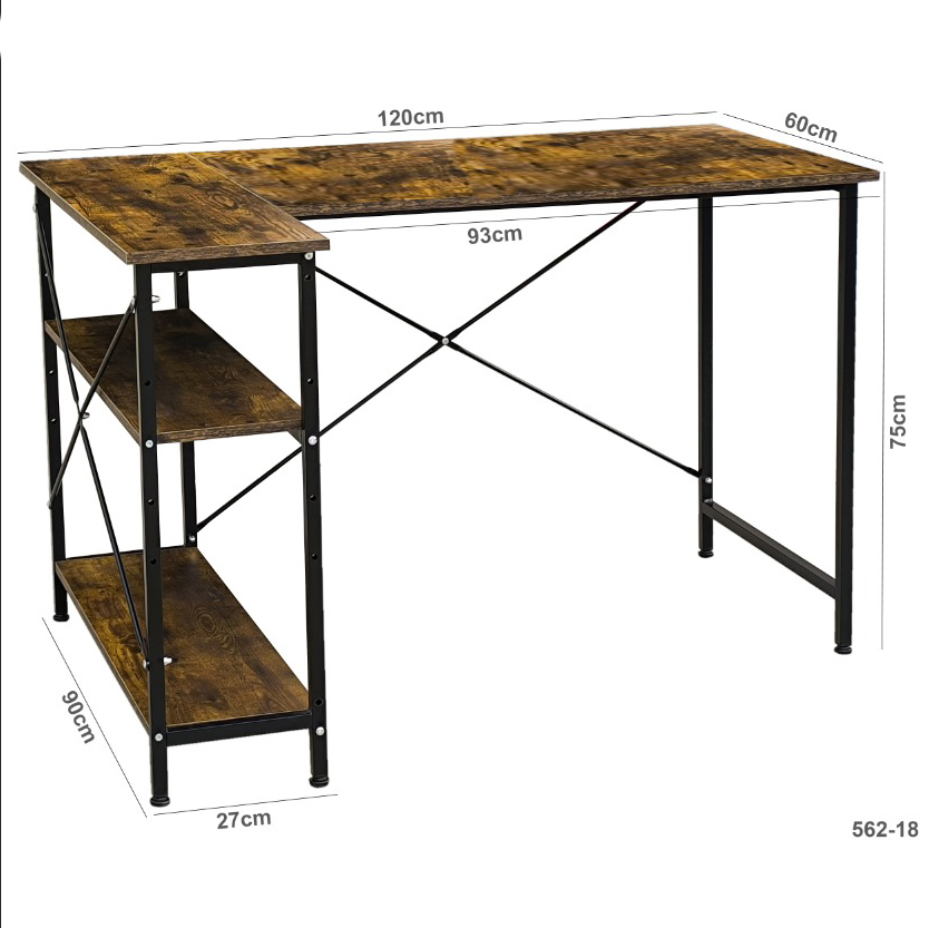 Modern L-Shaped Wooden Computer Desk with Bookshelf | Study & Office Workstation "562-18"