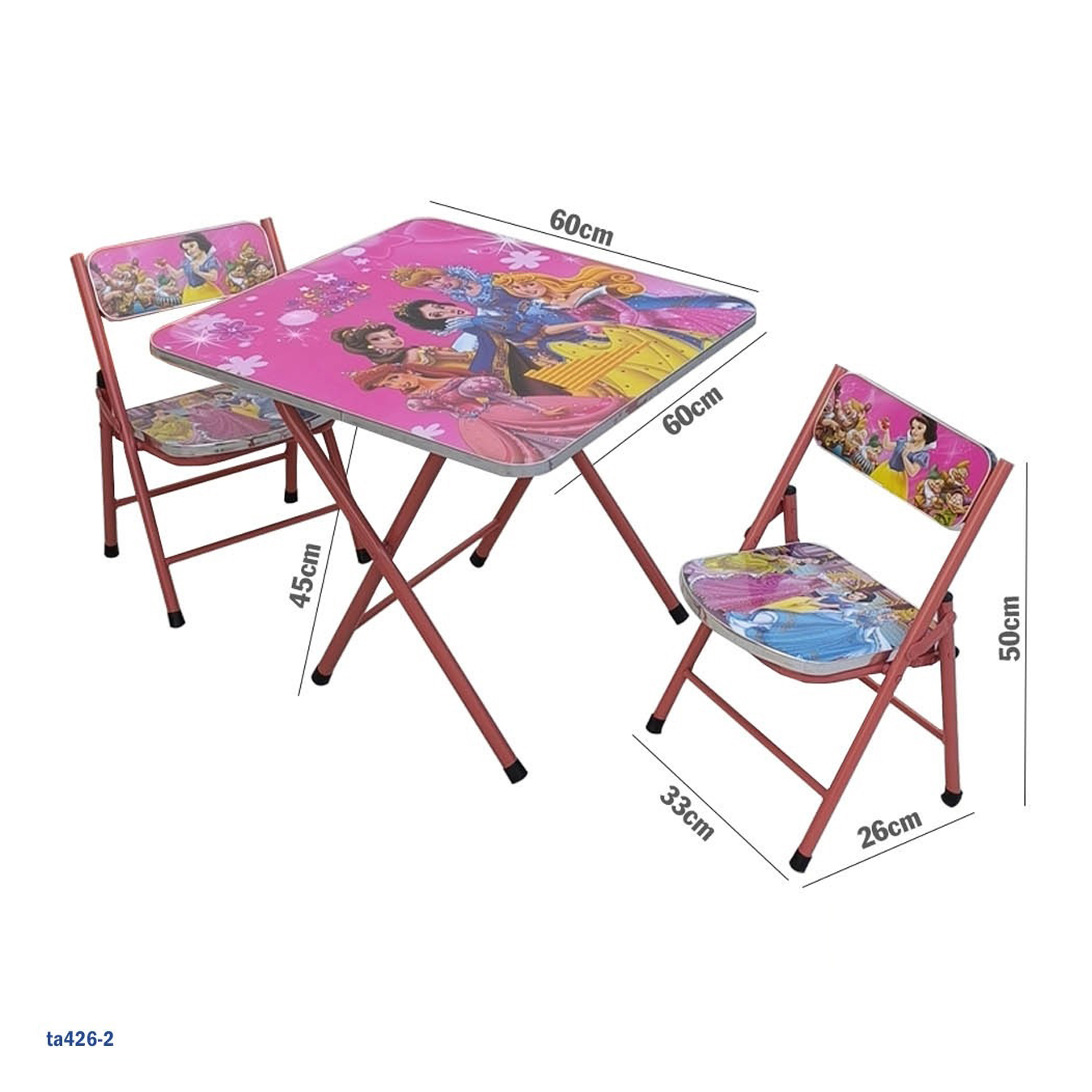 طاولة دراسة للأطفال بتصميم الأميرة وكرسيين | تصميم قابل للطي | النموذج: "ta426-5"