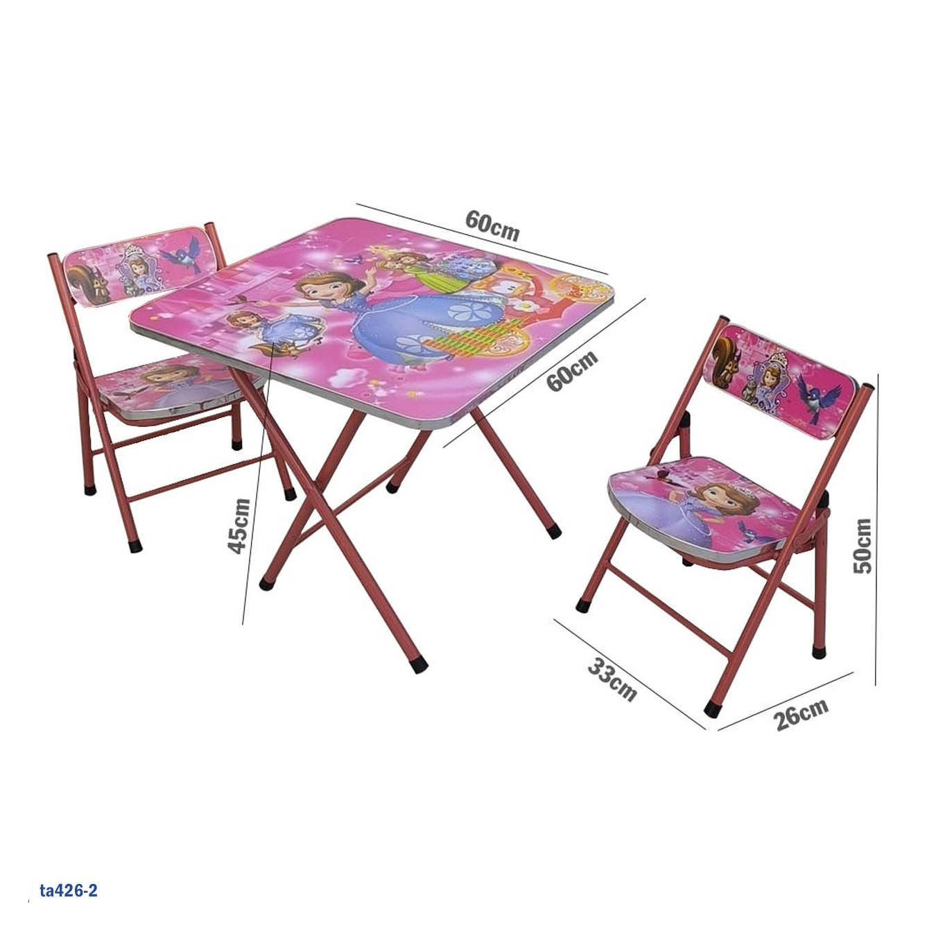 طاولة دراسة للأطفال بتصميم الأميرة وكرسيين | تصميم قابل للطي | النموذج: "ta426-5"