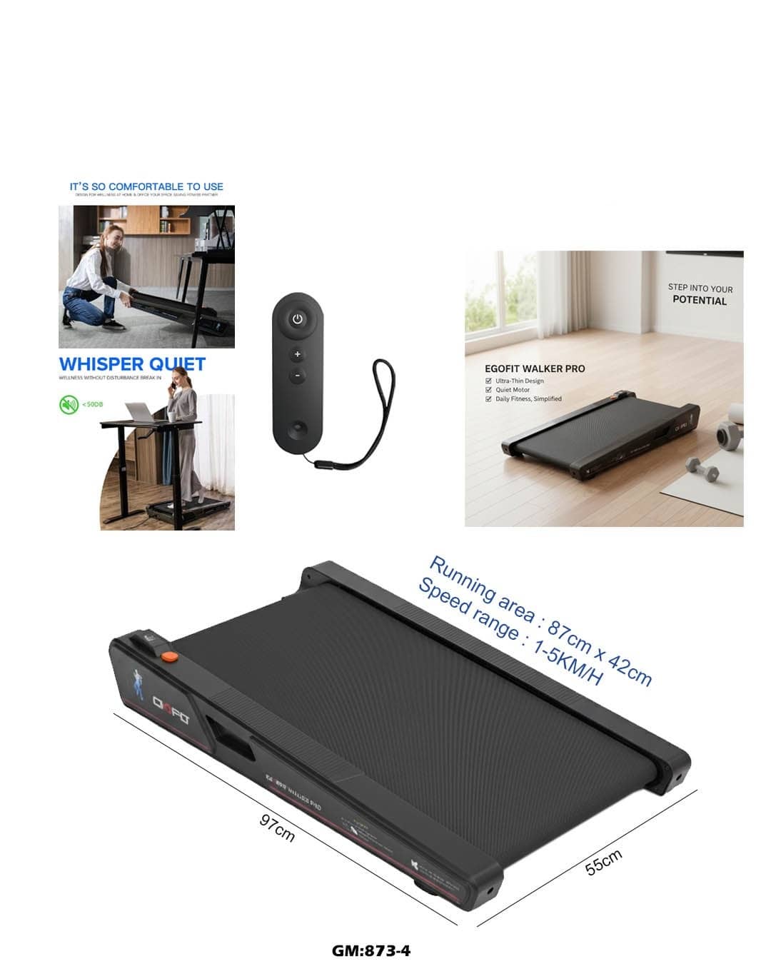 EGOFIT Walker Pro – Smart Under-Desk Treadmill for Home & Office Use "873-4"