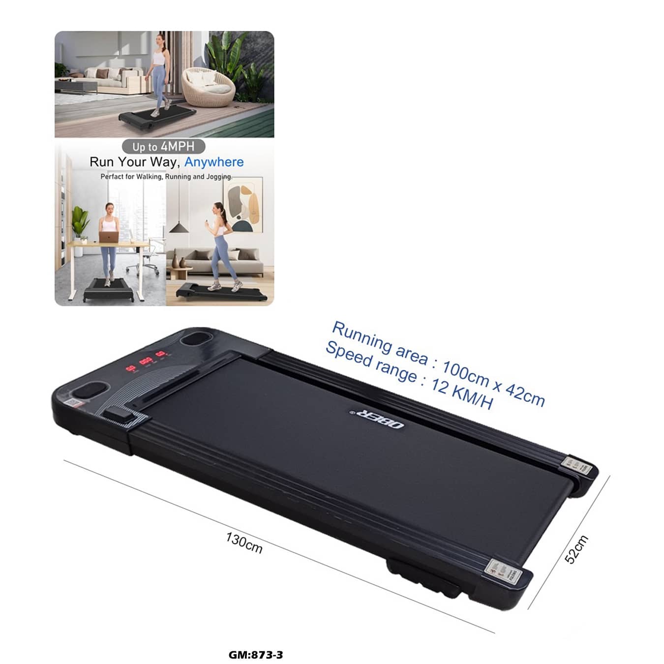 Electric Walking Treadmill – Ultra-Slim with Bluetooth App Control | 12 KM/H Speed "873-3"