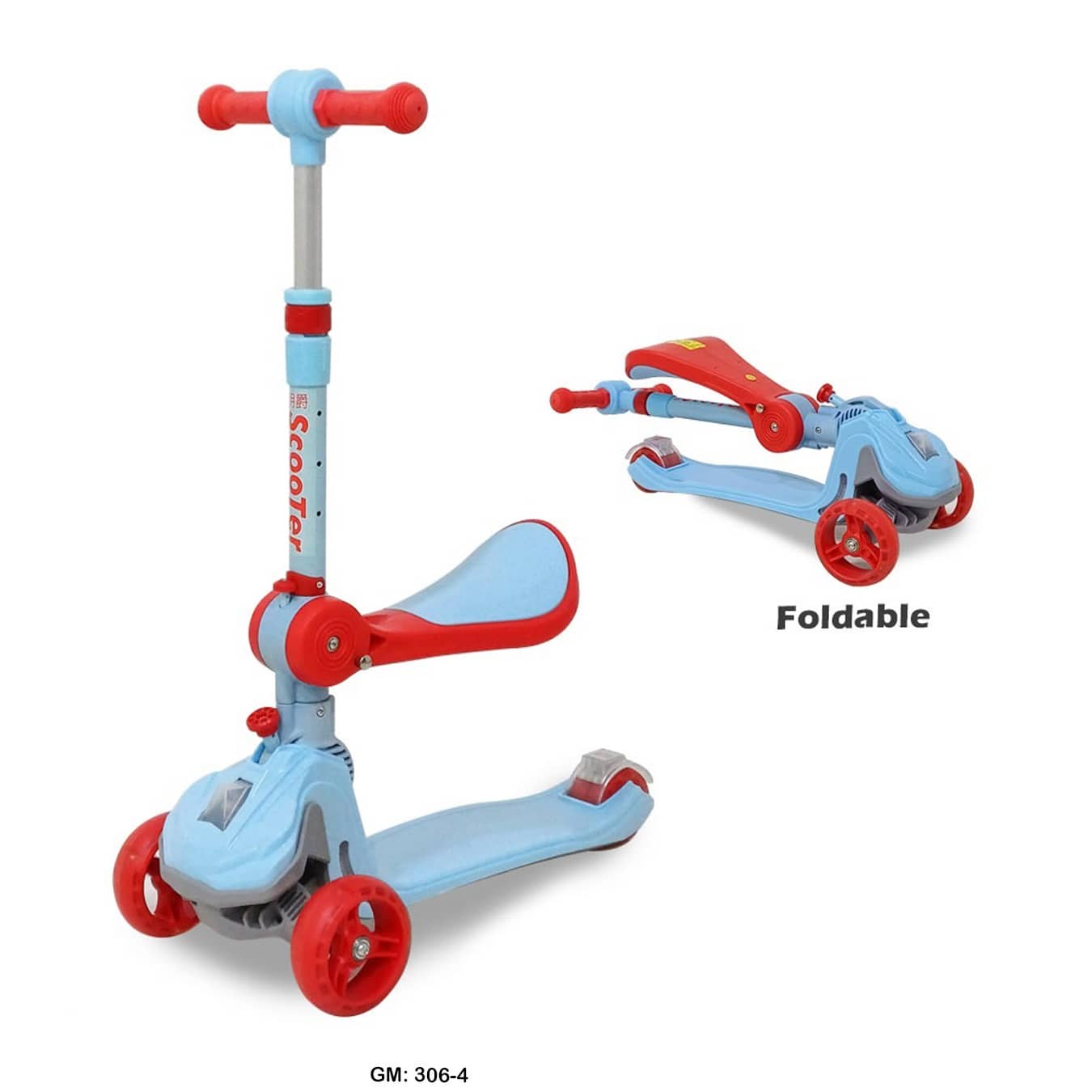 الدراجة الهوائية للأطفال قابلة للطي مع مقعد قابل للتعديل وعجلات LED | سكوتر ركل بثلاث عجلات "306-4"