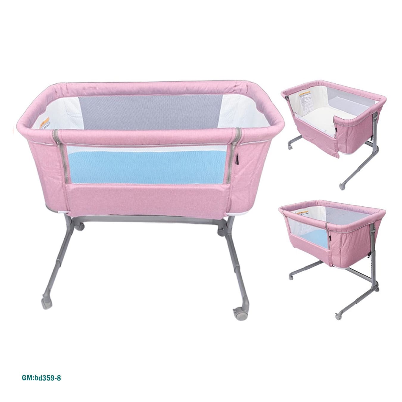 المهد الجانبي الحديث للطفل - الحبال الزرقاء الوردية الناعمة - "bd359-8"