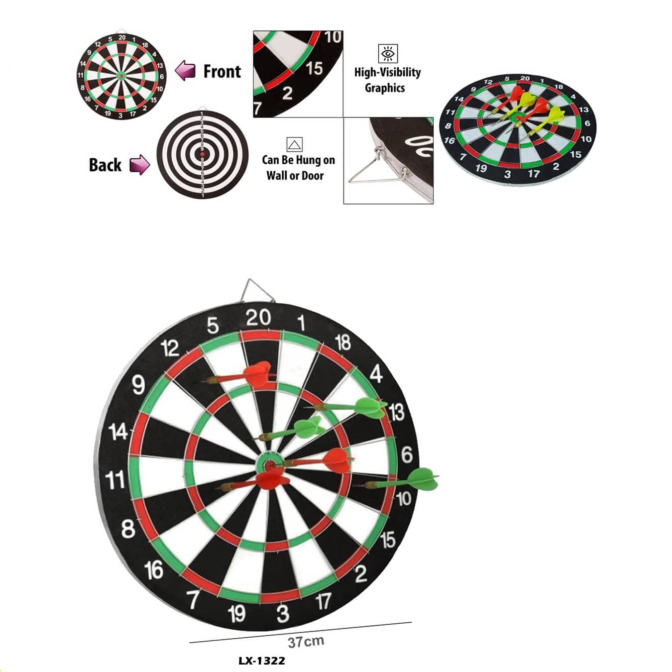 لوحة سهام بفراء ثنائية الجانب مع 6 قطع سهام "lx-1322"